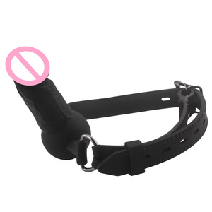 Bâillon buccal réglable en silicone réaliste avec boule pour SM, équipement de bondage noir - Product Image 1