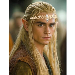 AHONEY Couronne dorée médiévale, style fée elfe, avec feuilles, pour femmes et hommes, serre-tête gothique, accessoires Renaissance pour cérémonies - Product Image 5