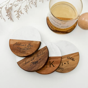 Sous-verres ronds et hexagonaux en bois et marbre d'acacia pour boissons, livraison gratuite aux États-Unis, ensemble de sous-verres en marbre et bois - Product Image 6