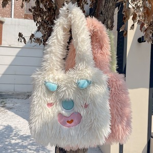 Bolso de Peluche con Diseño de Monstruo Adorable, Combinación de Colores Blanco, Rosa y Verde, Cierre Magnético, para Niñas, Estilo Otoño-Invierno - Product Image 4