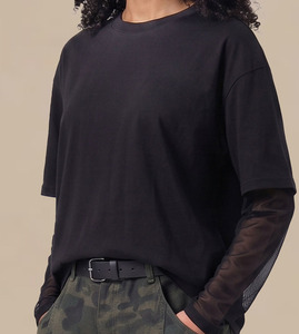 Camiseta Oversize 2 en <span class=keywords><strong>1</strong></span> para Hombre, Manga Larga de Malla, Hombro Caído, Estilo Urbano, Lisa para Estampar, 100% Algodón, Negro Carbón - Product Image 2