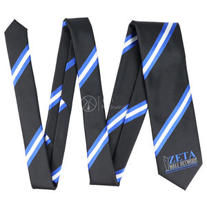 블랙 스트라이프 제타 남성 네트워크 프라타니티 소로리티 넥타이 공급업체 폴리에스터 직조 로고 맞춤 넥타이 - Product Image 4
