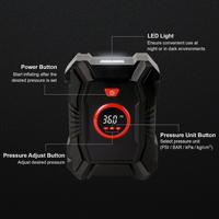 Compresseur d'air portable 12V pour voiture, gonfleur de pneus numérique avec lumière LED, matériau ABS, certifié CE, arrêt automatique