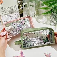Étui à crayons en plastique transparent PVC de grande capacité, motif de dessin animé mignon, sac de maquillage, pour les élèves du primaire, utilisation au bureau