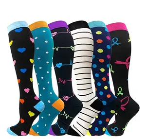 Stocking Cycling Compression Socks Plaid Medical Nursing Sport Knee High Running Knitted Women Design Custom 20-30mmhg