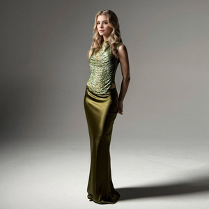 Robe de soirée élégante bleue d'été, haut à franges sans manches et <span class=keywords><strong>jupe</strong></span> longue en satin, sept couleurs, haut de gamme, best-seller 2026 - Product Image 3