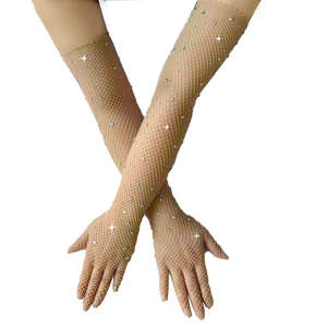 قفازات نسائية من الكريستال اللامع للحفلات الموسيقية قفازات شبكية طويلة الكوع للملهى الليلي قفازات عرض مسرحي إكسسوارات - Product Image 6