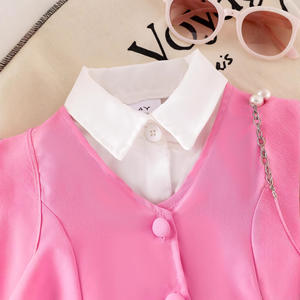 Conjunto Formal Casual <span class=keywords><strong>de</strong></span> Tres Piezas para Niñas, Camisa Blanca, Chaleco Rosa y Falda, Moda Infantil para Uso Diario y Fiestas - Product Image 3