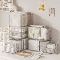 Bacs de rangement modernes en plastique transparent avec poignées empilables en forme de rectangle pour livre CD Record Snack Drink Boîte de rangement rétractable
