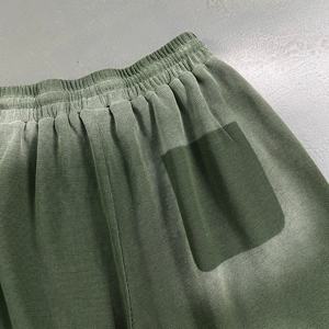 Pantalones Cortos con Textura de Waffle, Teñidos con Tinte para Prendas, Estampado Desgastado con Spray, Panel con Dobladillo sin Rematar, Transpirables, de Secado Rápido, Casuales de Verano, Cintura Elástica - Product Image 4
