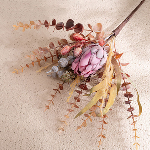 2025 nouveau faux <span class=keywords><strong>eucalyptus</strong></span> bouquet <span class=keywords><strong>fleur</strong></span> artificielle tige soie Protea Cynaroide <span class=keywords><strong>fleur</strong></span> pour la <span class=keywords><strong>d</strong></span>écoration <span class=keywords><strong>d</strong></span>'hôtel de bureau à domicile - Product Image 1
