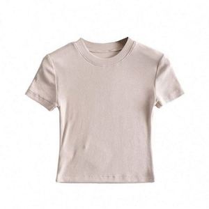 Débardeur côtelé moulant à manches courtes pour femme, séchage rapide, col rond, logo frontal, coupe ajustée, décontracté, pour entraînement et yoga - Product Image 4