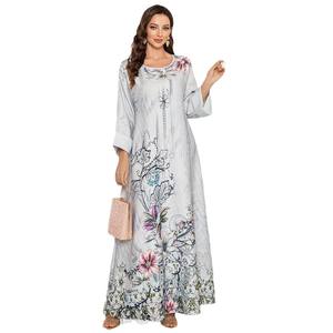 Vestido Largo Informal con Estampado y Cuentas con Incrustaciones de Diamantes, Estilo Europeo Americano, Abaya para Mujeres Musulmanas - Product Image 5