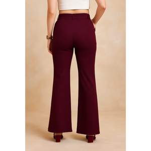 Pantalones de Mujer Elegantes, Acampanados, Color Vino, Cintura Alta, Tela Suave, Corte Holgado, Largos, Modernos, para Uso Diario, Oficina, Elásticos - Product Image 2