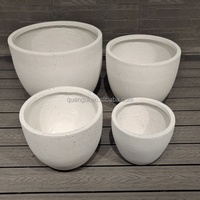 Pot Bunga Beton Minimalis untuk Taman Luar Ruangan, Set Desain Bundar Putih