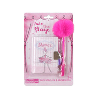 Journal intime pour enfants avec cadran à combinaison, couverture rigide rose, motif ballerine, et stylo pompon moelleux