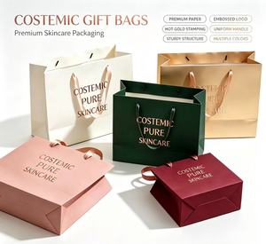 Custom printed personalized shopping paper <b>bags</b> With Ribbon Handles Gold Stamp Printing Reusable Paper <b>Bag</b> Cosmetic Packaging - Product Image 6