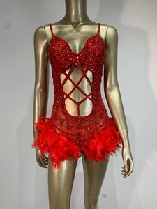 Combinaison de performance de luxe européenne et américaine, style plume et diamant, sexy, à découpes, pour chanteuse de boîte de nuit, bar ou spectacle de ballet - Product Image 6