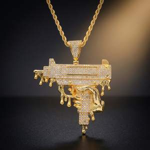 Collier pendentif pistolet couleur or Hip Hop avec micro-incrustation de zircon, chaîne à maillons en laiton, bijou tendance, cadeau - Product Image 3