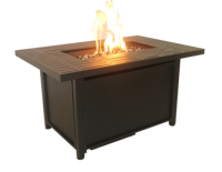 Table de foyer rectangulaire en acier de 50,000 BTU avec couvercle en pierre de lave gaz propane noir pour patio extérieur camping arrière-cour