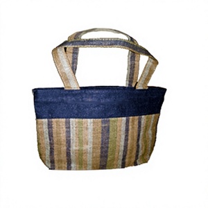 LOWELLCRAFT Striped Jute Shopping <b>Bag</b> <b>Medium</b> <b>Size</b> Top Handle Groceries Carrier - Product Image 1