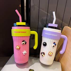 Wholesale 860ml Insulated Coffee <b>Mug</b> Vacuum Ice Cream Cup Straw <b>Large</b> Capacity Handle Cups Hot Cold Stainless Steel Tumbler - Product Image 1