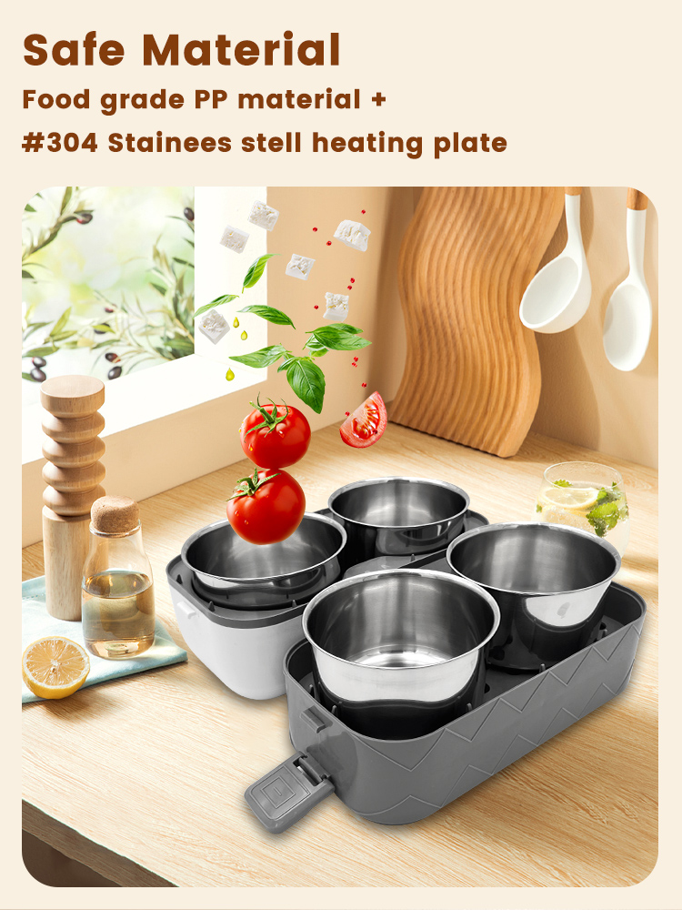 Portable Two Layers Food Warmer Mini Heated Electric Lunch Box With Stainless Steel Food Box