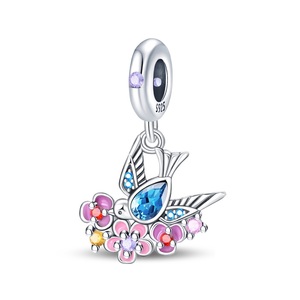 Colección Primavera: Abalorios de circonita con forma de pájaro, caracol, libélula y abeja, accesorios DIY para joyería y cadenas de mano, chapados en plata. - Product Image 5