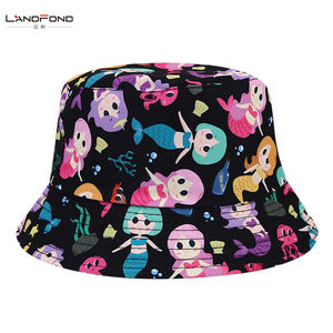 Landfond chico <span class=keywords><strong>Kawaii</strong></span> lindo niños niñas colorido dibujos animados sirena pez estampado verano viaje sol playa pescador cubo sombrero - Product Image 4