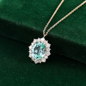 Collana in Zaffiro e Diamanti in Oro 10K, Collana con Gemme Coltivate, Gioiello Femminile di Alta Classe, Collana <span class=keywords><strong>Pallai</strong></span> Ba 14K, Gioielli Personalizzati - Product Image 1