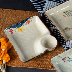 简约陶瓷寿司饺子小吃盘带酱盘方形甜点水果寿司薯条餐盘 - Product Image 4