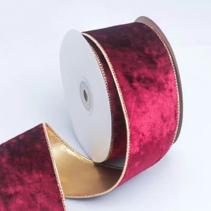 ริบบิ้นกำมะหยี่โพลีเอสเตอร์ลายดอกไม้ 10 หลา/ม้วน ขายส่ง ขอบลวดเหล็กสีทอง ทนทาน ใช้ตกแต่งต้นคริสต์มาส พวงหรีด โบว์ - Product Image 6