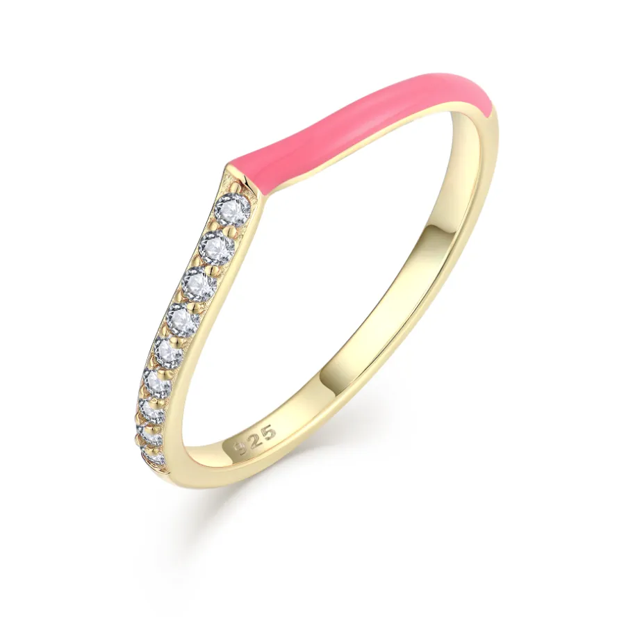 YILUN gioielli 925 argento Sterling rosa smalto e CZ anello con borchie placcato in oro minimalista di lusso promessa anello da donna
