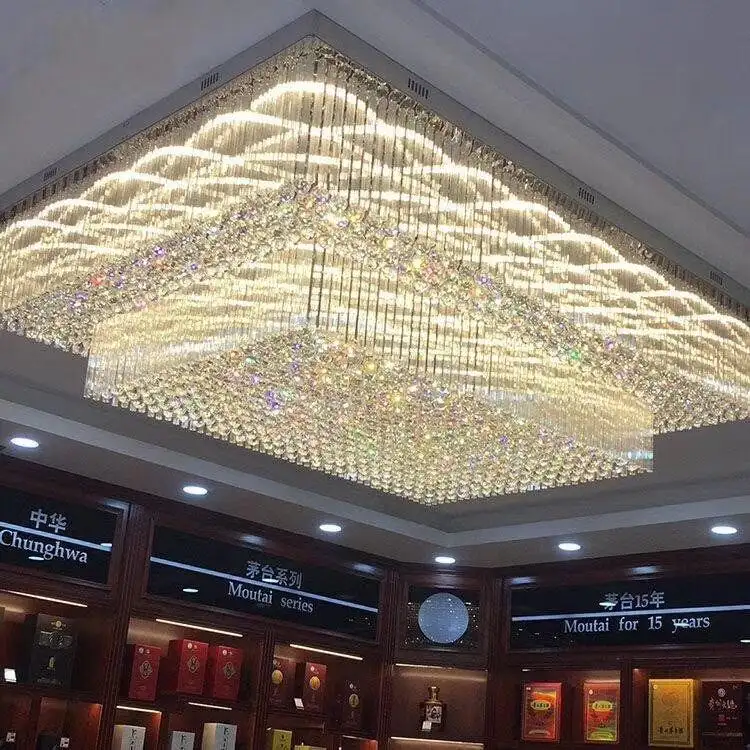 Led מודרני כיכר מלון לובי נברשת K9 קריסטל Custom לציין גודל תקרת אור גדול קריסטל תקרת אור נברשות