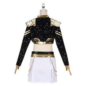 Traje de actuación Kpop Starry Romance, Top corto con lentejuelas en negro y dorado con falda blanca para mujer, ropa de escenario - Product Image 4