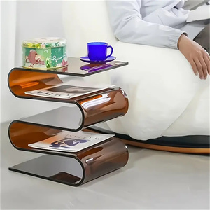 Portariviste in acrilico elegante a forma di S tavolino da caffè decorativo curvo caldo tavolino laterale marrone colore personalizzabile - Product Image 5