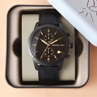 Montre chronographe minimaliste à quartz pour homme, boîtier ultra fin, plusieurs sous-cadrans, bracelet en cuir véritable, montre-bracelet décontractée pour homme