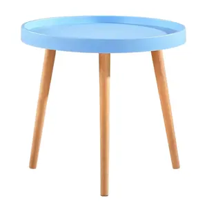Hot selling simple leisure fashion plastic table top with wood leg high quality beauty coffee table