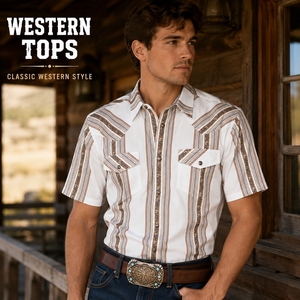 Western <b>Tops</b> Custom Luxury Mens Striped <b>Cowboy</b> Shirt Short Sleeve Pearl Snap Woven Fabric Private Label Manufacturer - Product Image 2