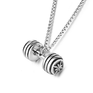 Stainless Steel Dumbbell Pendant Necklace <b>Cross</b> Pattern Fitness Jewelry Gift SP657 - Product Image 1