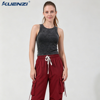 Débardeur extensible Kuenzi Washed Hot Girl 315GSM 52% Coton 48% Polyester pour femme, style streetwear américain ajusté