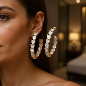 ต่างหูคริสตัลทรงหัวใจหรูหรา ชุบทองคำสีกุหลาบ สำหรับผู้หญิง สวมใส่ได้ทุกวัน ทอง 18K ประดับแบบกรงเล็บ เครื่องประดับคุณภาพสูง - Product Image 2