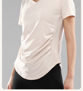 เสื้อยืดโยคะคอวีแบบมินิสำหรับผู้หญิง แขนสั้น ทรงหลวม น้ำหนักเบา แห้งเร็ว เหมาะสำหรับออกกำลังกาย วิ่ง และเล่นกีฬา - Product Image 4