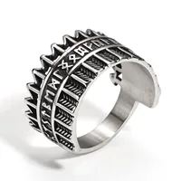 Cincin Fashion Baja Tahan Karat Desain Mahkota Rune Vintage, Cincin Jari Pria dengan Tepi Gigi Gergaji Berongga untuk Pemakaian Sehari-hari dan Pesta.