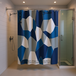Cortina de ducha de tela origami, 180x200 cm, decoración de baño con patrón geométrico azul gris - Product Image 3