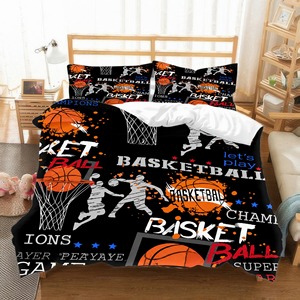 Juego de Ropa de Cama de Baloncesto Lai Yan de 3 Piezas con Estampado Digital en Negro y Naranja, Decoración Deportiva para Dormitorio - Product Image 1
