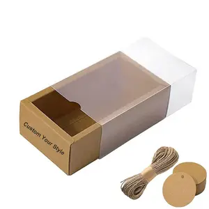 Wholesale Custom Kraft Paper Jute Rope Clear Window Gift Box Packaging Drawer Box Birthday Party Kids Transparent Gift Box