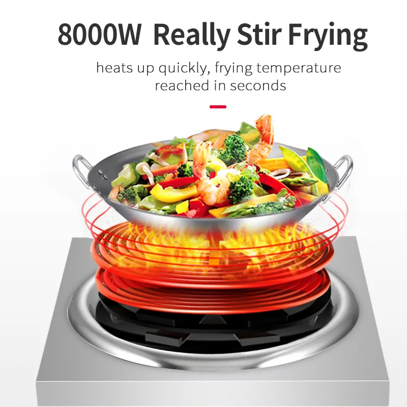 Cuisinière à induction commerciale 8000w kw cuisinière large haute puissance cuisinière wok électrique station de cuisine avec four concave