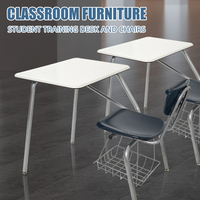 Ensemble bureau et chaise scolaire moderne et minimaliste avec panier sous la chaise, structure en acier pour la maison, le bureau et le salon