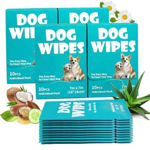 Lingettes pour animaux de compagnie emballées individuellement pour chiens et chiots, biodégradables, 10 lingettes jetables pour animaux de compagnie, lingettes humides pour le nettoyage - Product Image 2